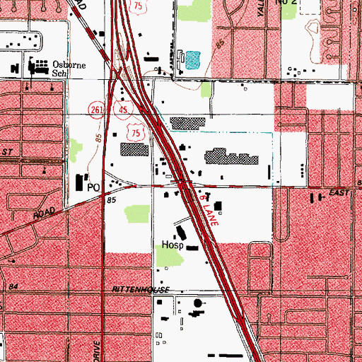 Topographic Map of Interchange 55B, TX