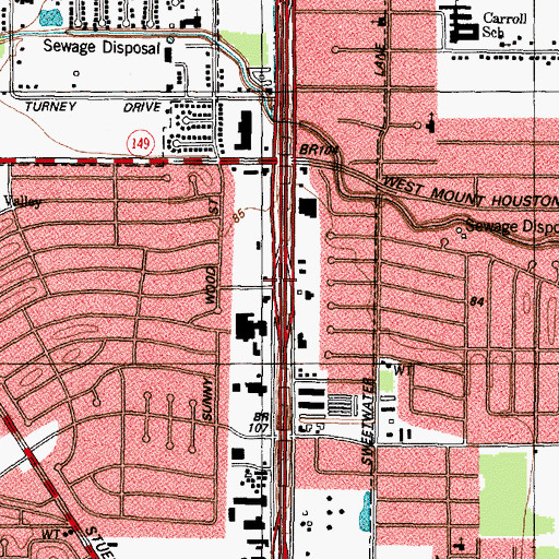Topographic Map of Interchange 57A, TX