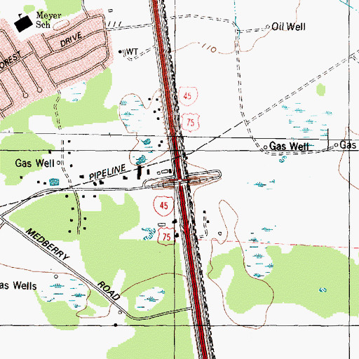 Topographic Map of Interchange 64, TX
