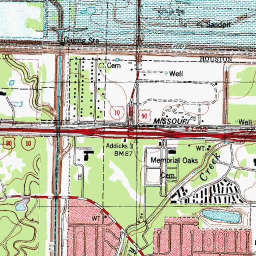 Topographic Map of Interchange 753A, TX