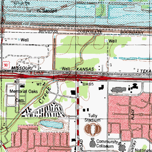 Topographic Map of Interchange 753B, TX