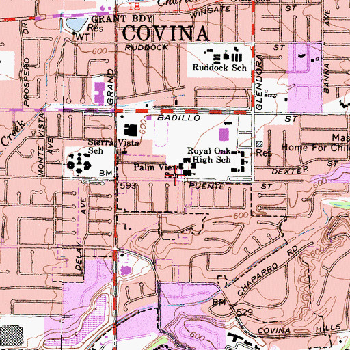 Topographic Map of Palmview Elementary School, CA