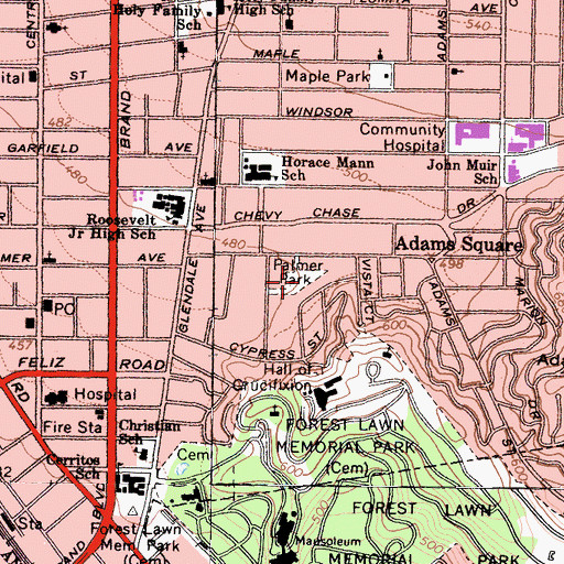 Topographic Map of Palmer Park, CA