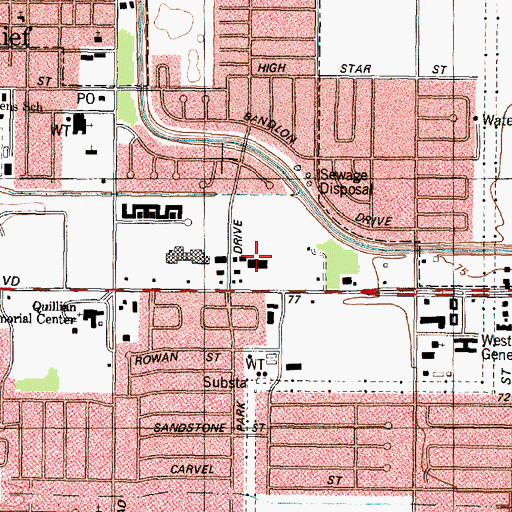 Topographic Map of Belle Park Hospital, TX