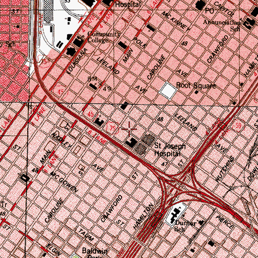 Topographic Map of Christus Saint Joseph Hospital, TX