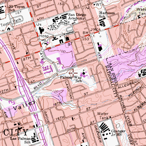 Topographic Map of Palmer Way School, CA