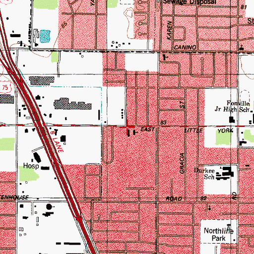 Topographic Map of North Houston Baptist Church, TX