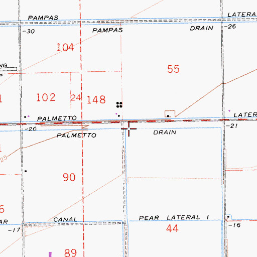 Topographic Map of Palmetto Drain, CA