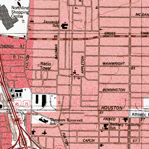 Topographic Map of Oakwood Church of the Nazarene, TX