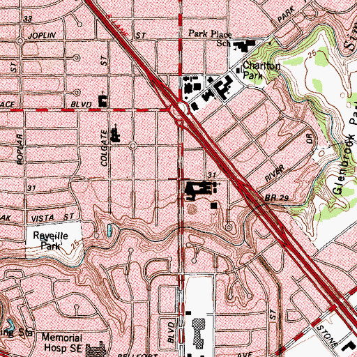 Topographic Map of Park Place Baptist Church, TX