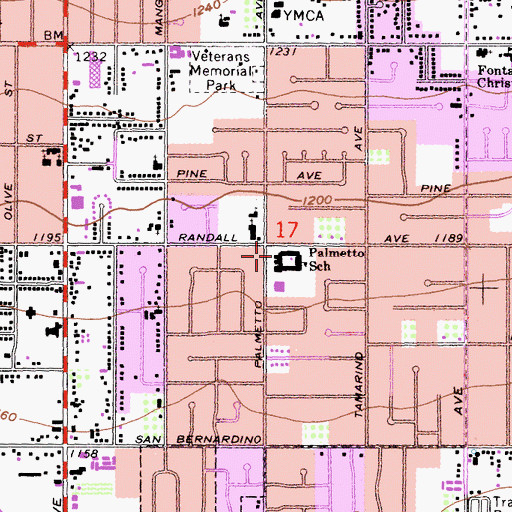 Topographic Map of Palmetto Elementary School, CA
