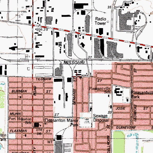 Topographic Map of Pleasantville United Methodist Church, TX