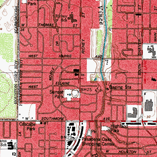 Topographic Map of Richey Street Baptist Church, TX