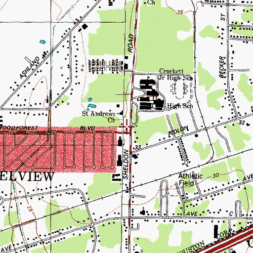 Topographic Map of Saint Andrews Catholic Church, TX