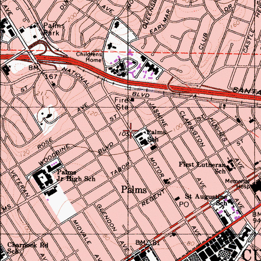 Topographic Map of Palms Elementary School, CA