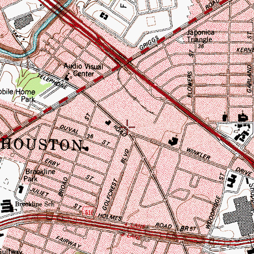 Topographic Map of Houston Christian United People Center, TX