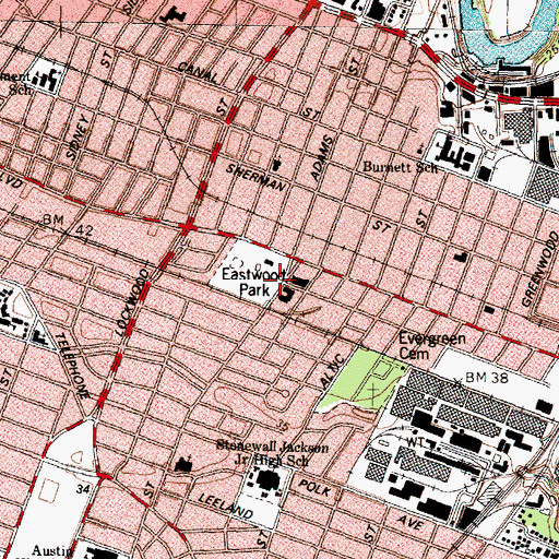 Topographic Map of Iglesia Bautista Houston, TX