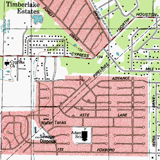 Topographic Map of Barwood, TX