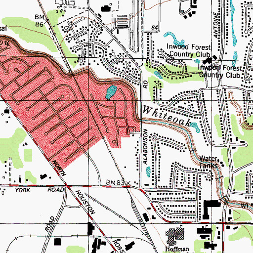 Topographic Map of Bayou Bend, TX