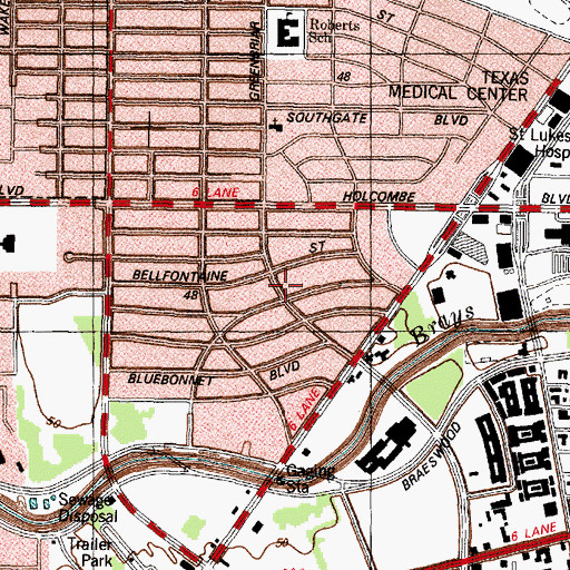 Topographic Map of Braeswood, TX