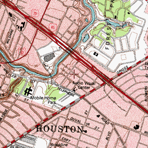 Topographic Map of Brookline, TX