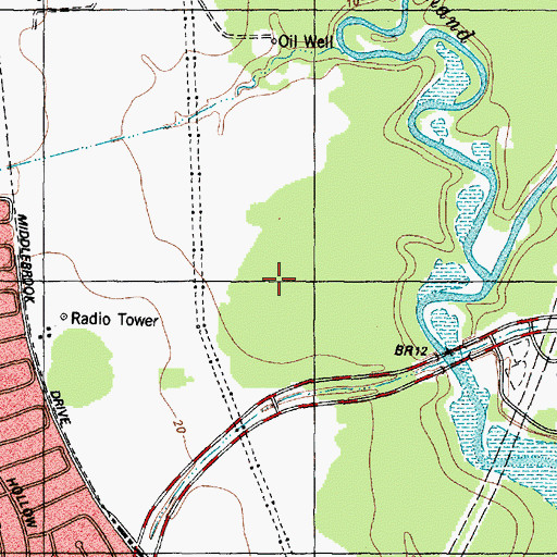 Topographic Map of Brookwood, TX