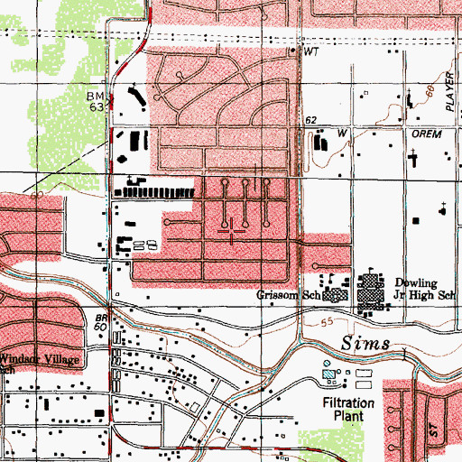 Topographic Map of Post Oak Village, TX