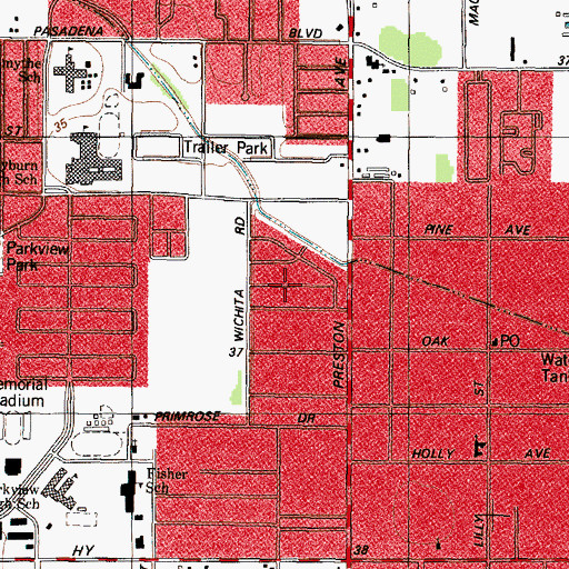 Topographic Map of Preston Manor, TX