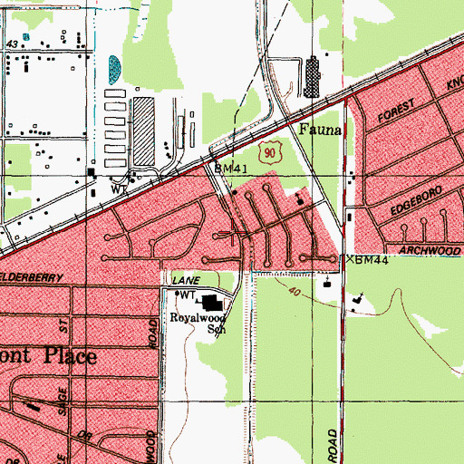 Topographic Map of Royalwood, TX