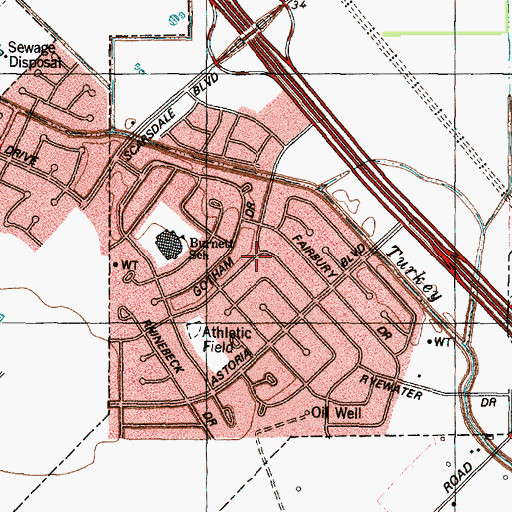 Topographic Map of Scarsdale, TX