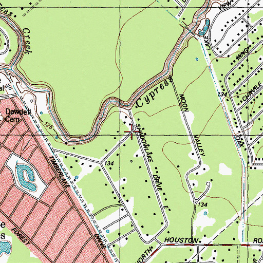 Topographic Map of Cypress Creek Estates, TX