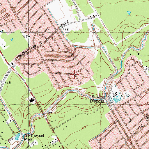 Topographic Map of Cypresswood, TX