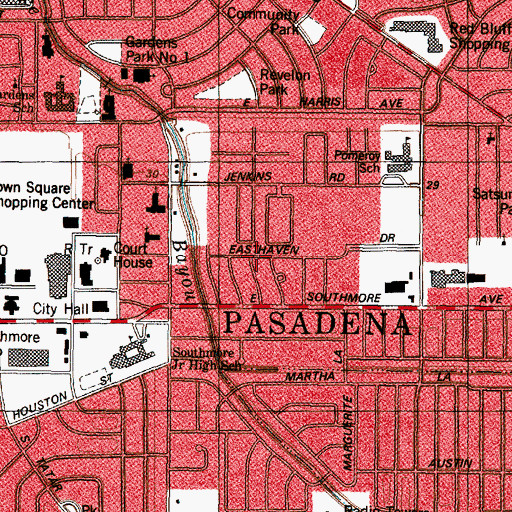 Topographic Map of Easthaven, TX