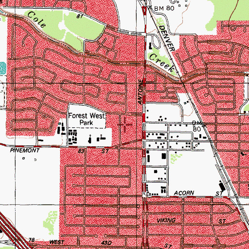 Topographic Map of Forest West Shopping Center, TX