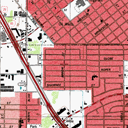 Topographic Map of Freeway Manor, TX