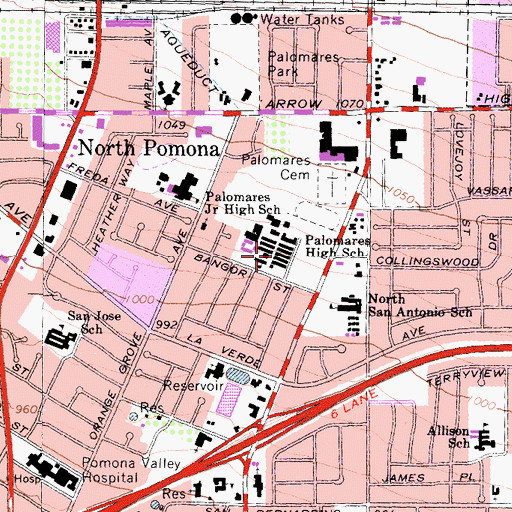 Topographic Map of Pomona Senior High School, CA