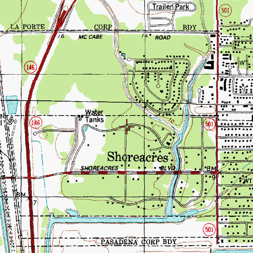Topographic Map of Gateway Village, TX