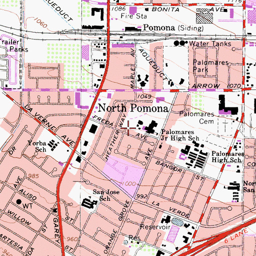 Topographic Map of Palomares Junior High School, CA