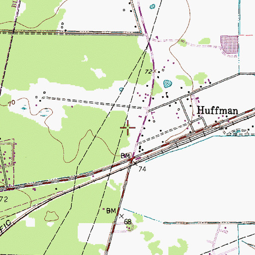 Topographic Map of Huffman Oaks, TX
