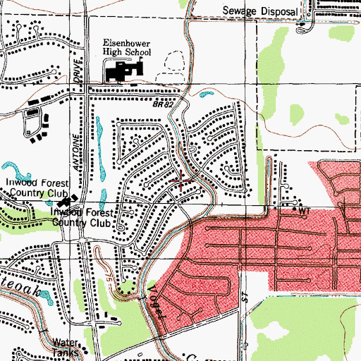 Topographic Map of Inwood Forest, TX