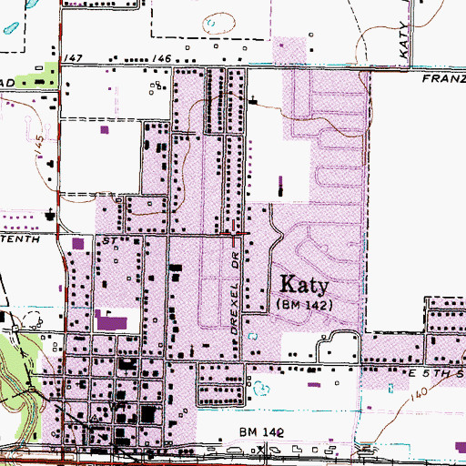 Topographic Map of Katy Estates, TX