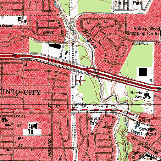 Topographic Map of Market at Hunting Bayou, TX