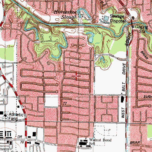 Topographic Map of Memorial Bend, TX