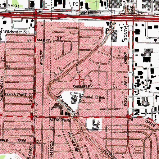 Topographic Map of Memorial Grove, TX