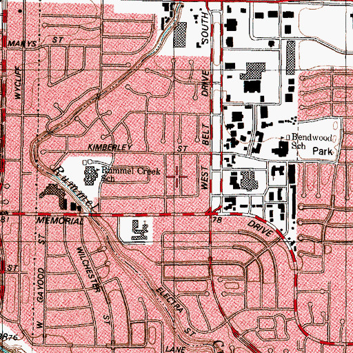Topographic Map of Memorial Plaza, TX