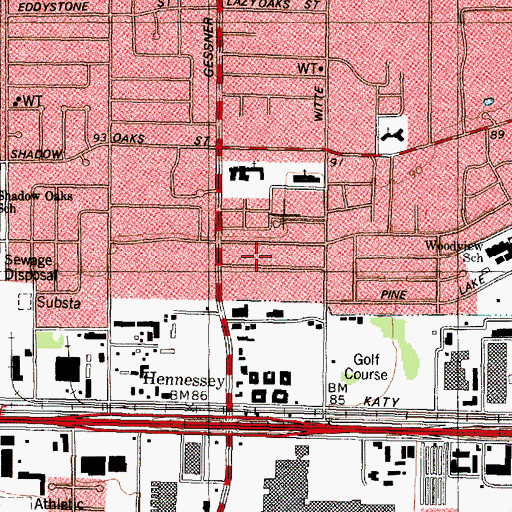 Topographic Map of Moss Oaks, TX