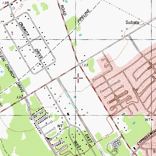 Topographic Map of Cypresswood Plaza Shopping Center, TX