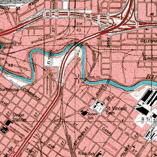Topographic Map of El Mercado del Sol Shopping Center, TX