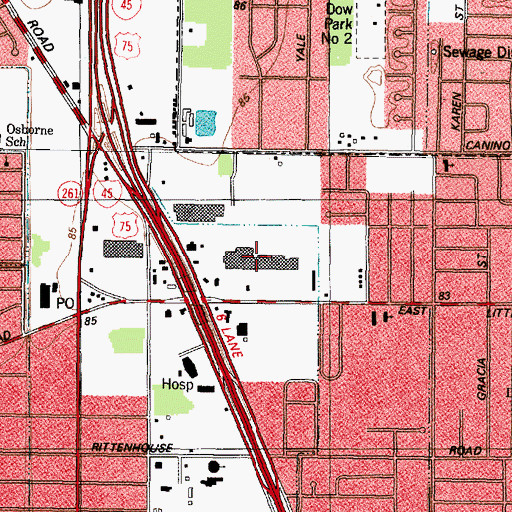 Topographic Map of Forty-Five York Plaza Shopping Center, TX