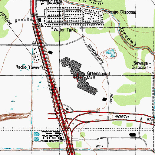 Topographic Map of Greenspoint Mall Shopping Center, TX